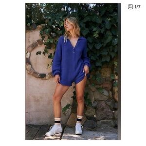 Free People Picnic Knit Romper M Blue